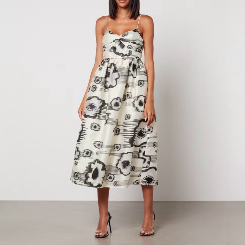 STINE GOYA Black and White Floral Midi Dress
